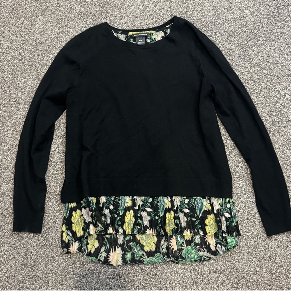 Club Monaco Black Top with Green Floral Hem - Picture 3 of 7
